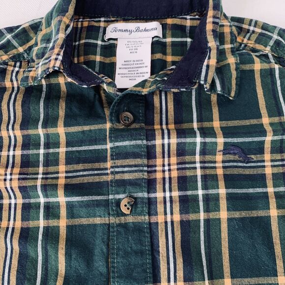 Tommy Bahama Shirt Tartan Plaid Button Down Boys Small 5/6 Green Yellow Holiday - Picture 3 of 9